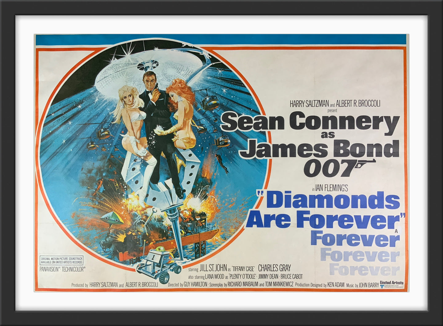 An original UK quad movie poster for the James Bond film Diamonds Are Forever