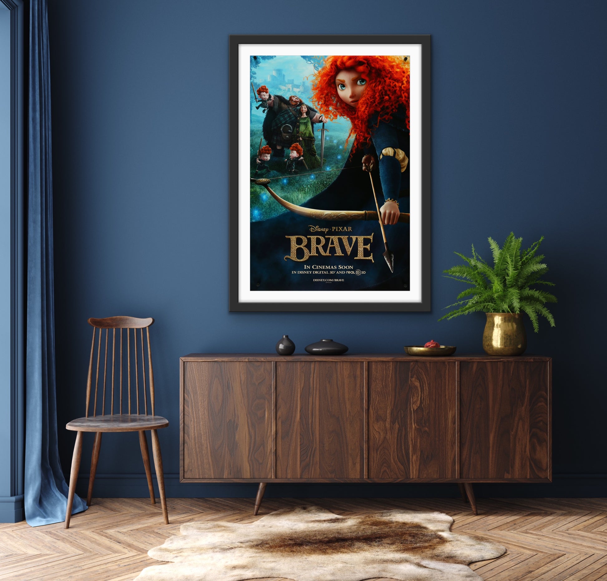 An original movie poster for the Disney and Pixar film Brave