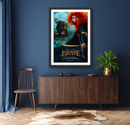 An original movie poster for the Disney and Pixar film Brave