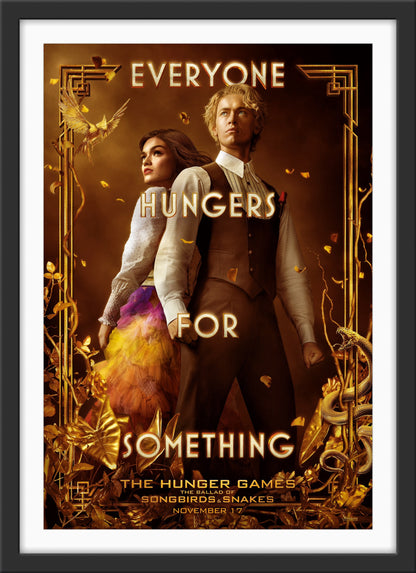 An original movie poster for the Hunger Games film The Ballad of Songbirds and Snakes