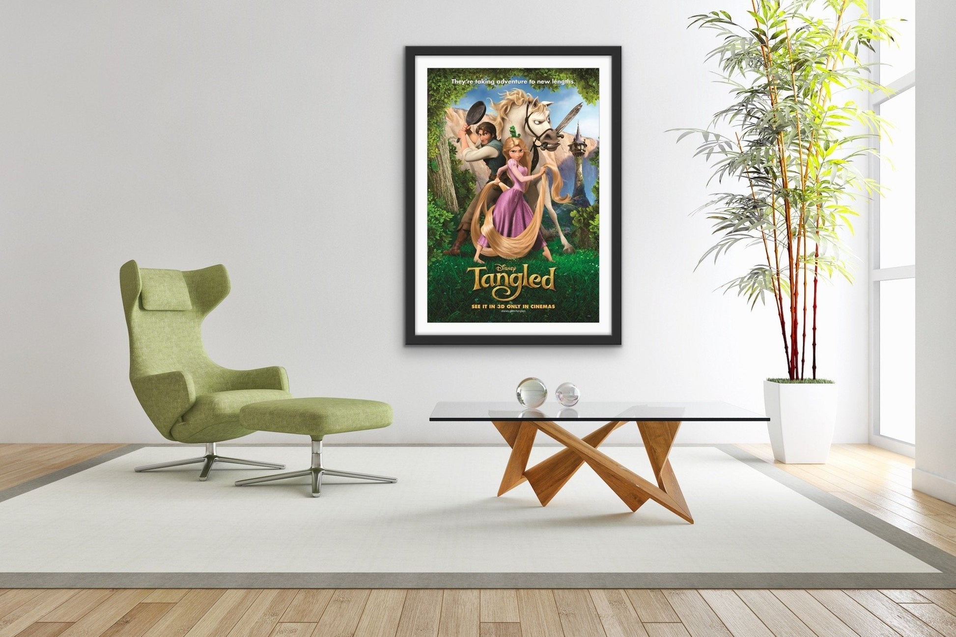 An original movie poster for the Disney film Tangled