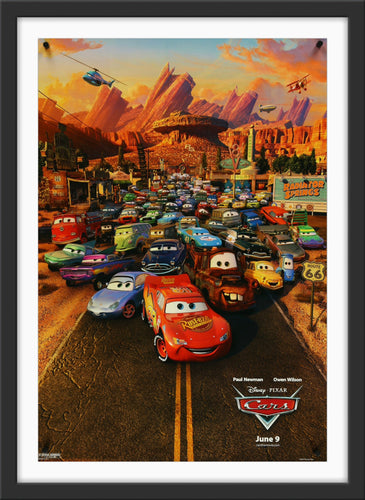 An original movie poster for the Pixar film Cars