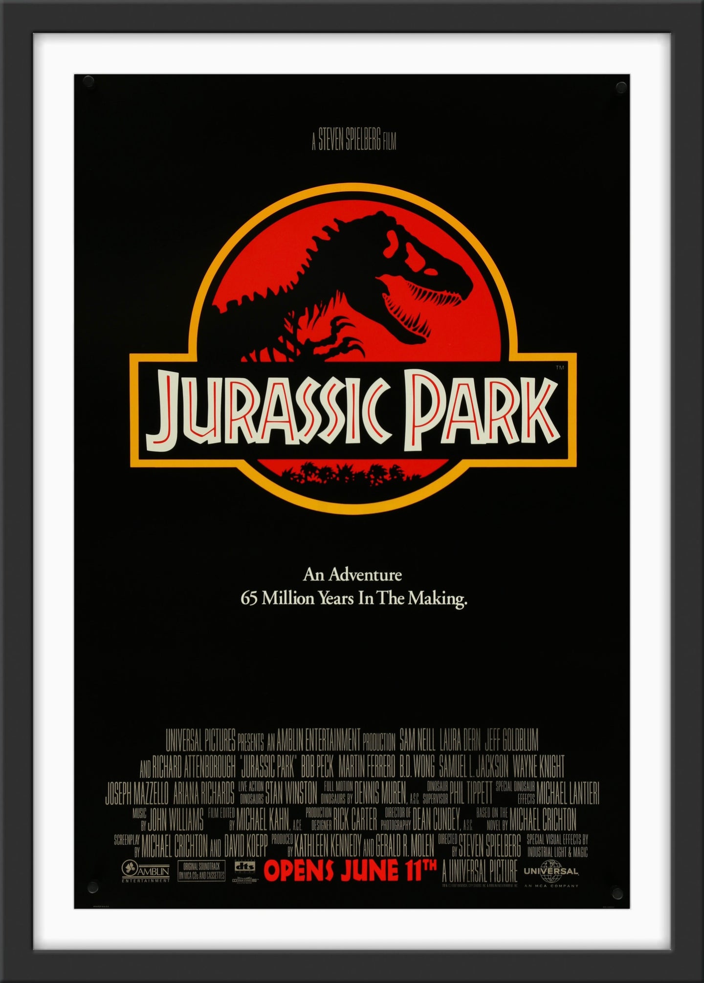 An original double-sided movie poster for the film Jurassic Park