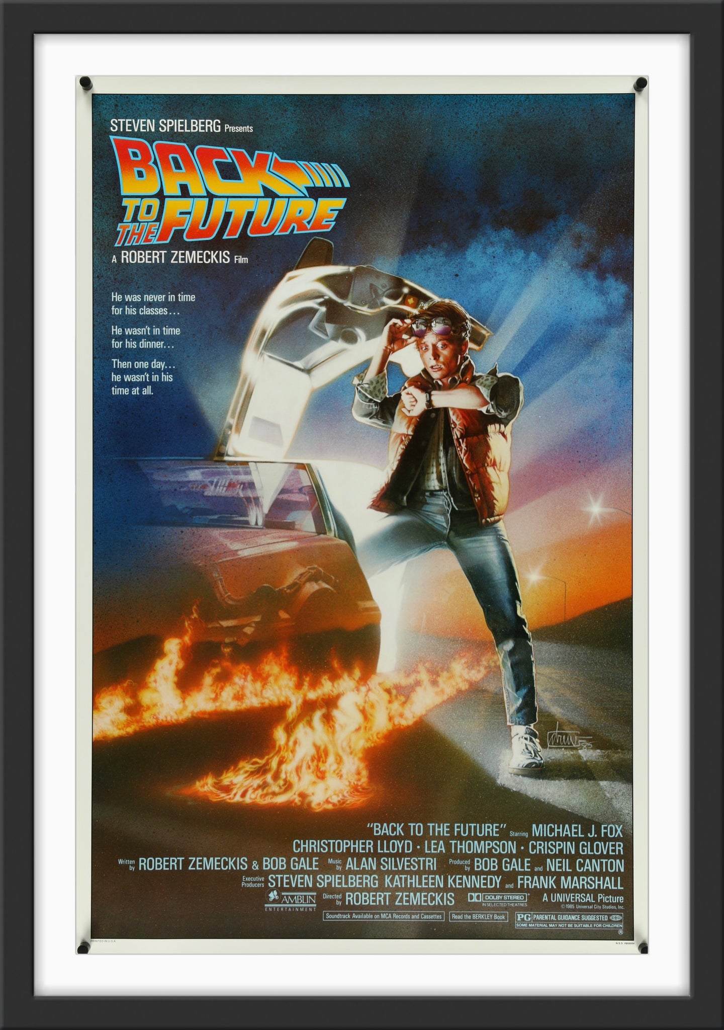 An original movie poster for the film Back To The Future
