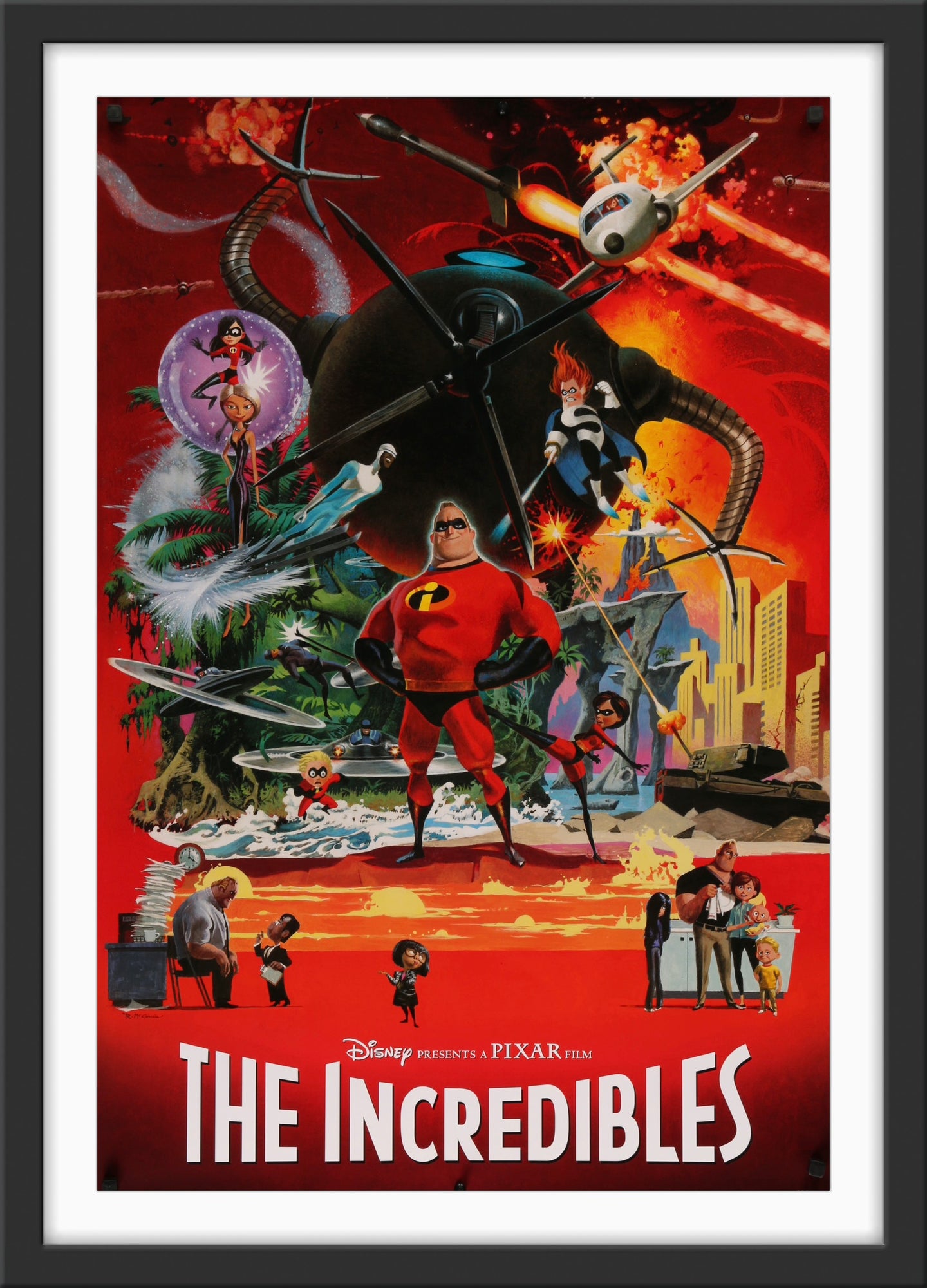 An original teaser movie poster for The Incredibles with artwork by Robert McGinnis