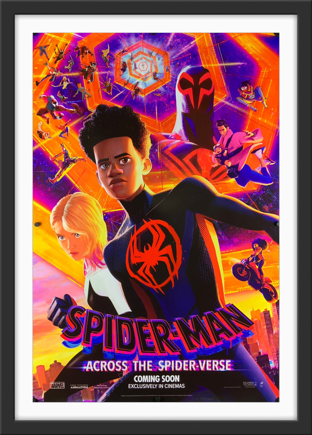 An original movie poster for the film Spider-Man Across The Spider-Verse