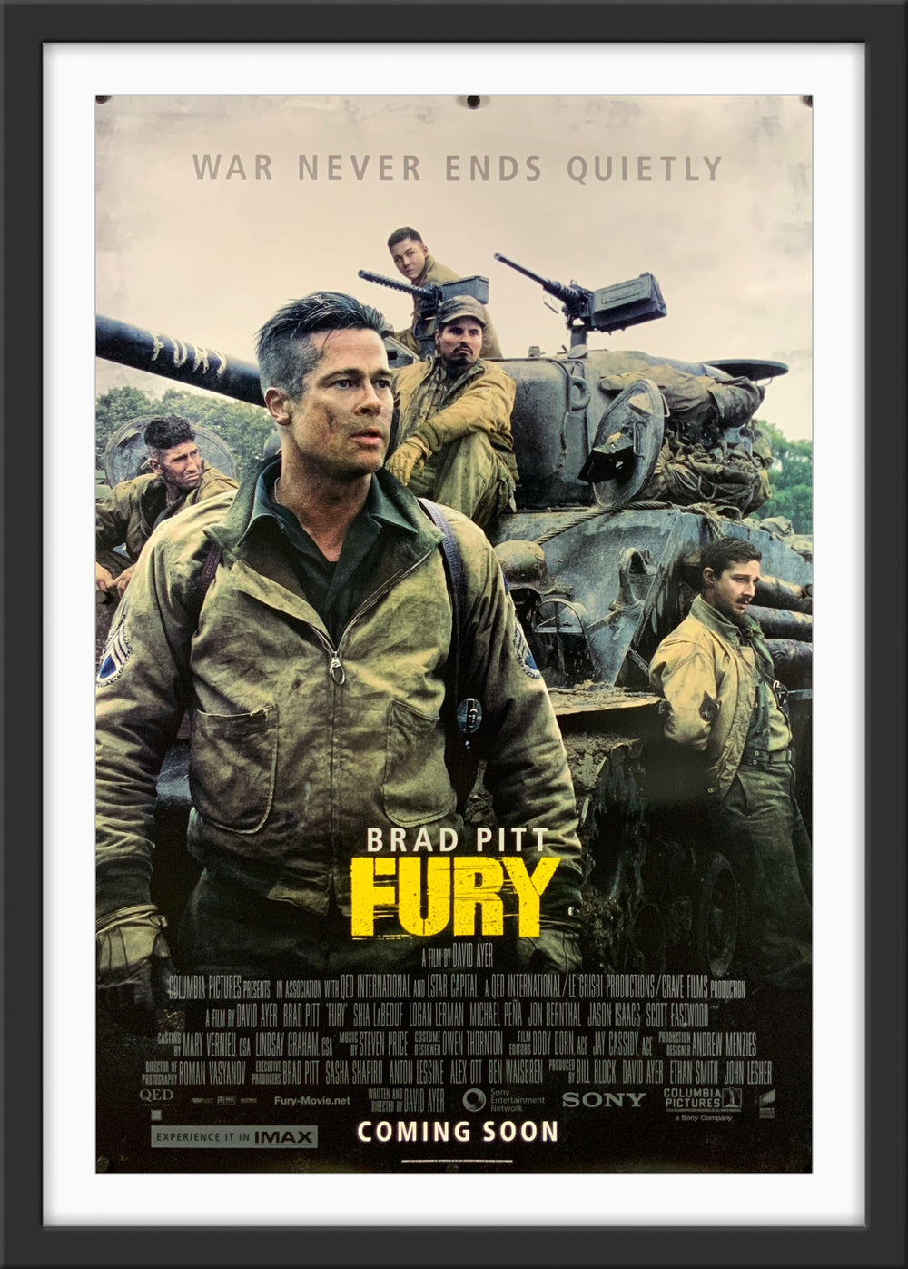 An original movie poster for the Brad Pitt filmFury