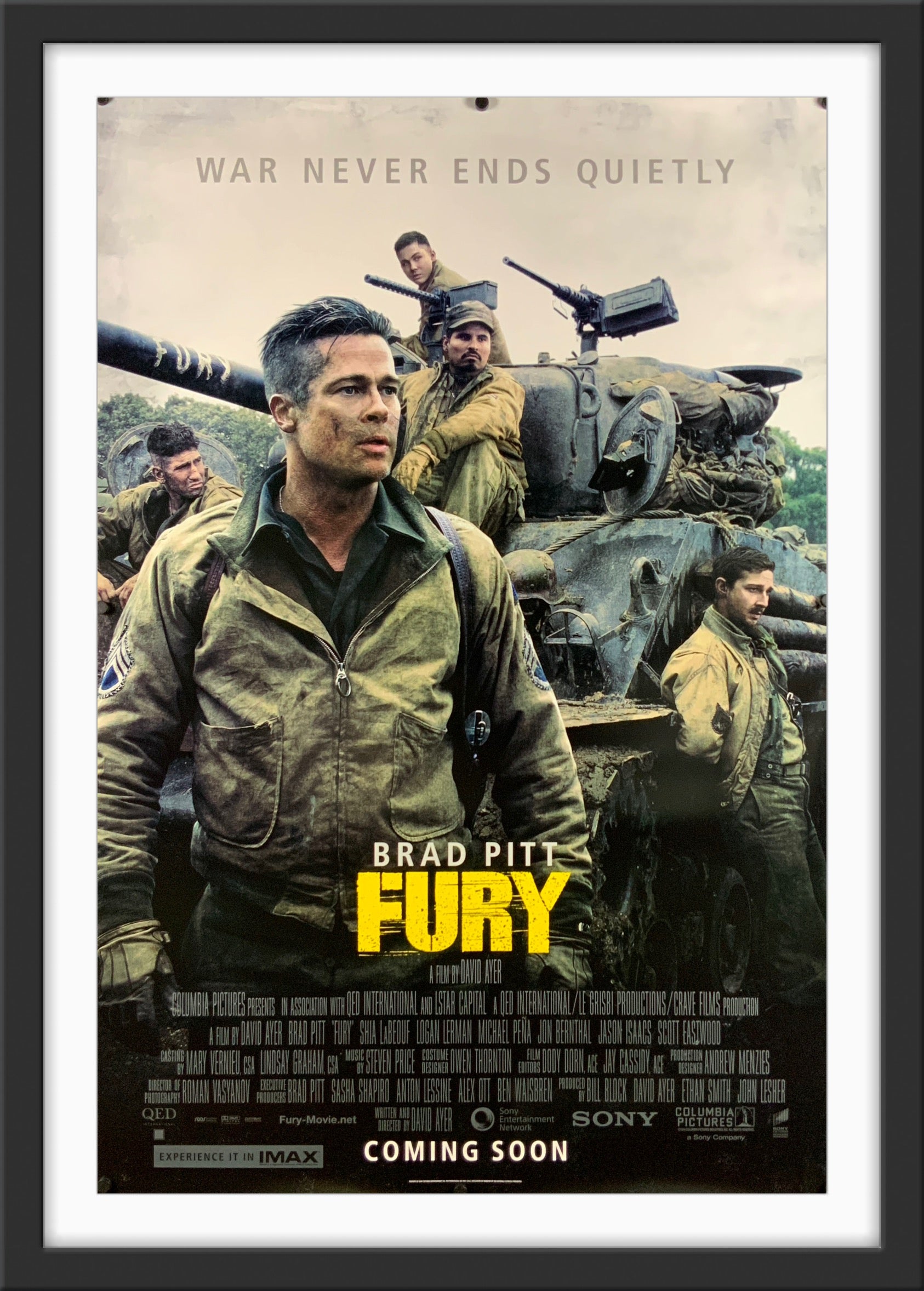An original movie poster for the Brad Pitt filmFury