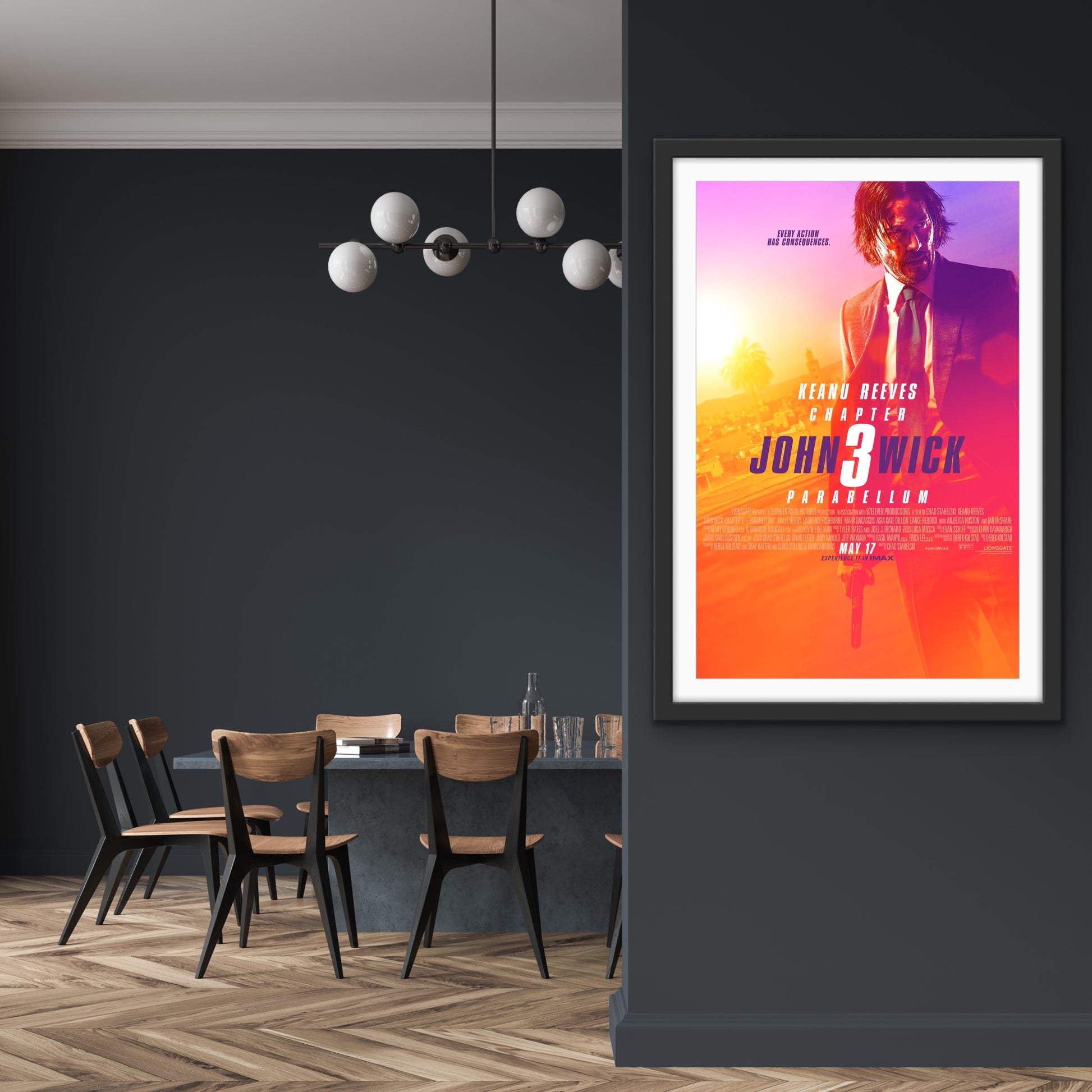 An original movie poster for the film John Wick 3 Parabellum
