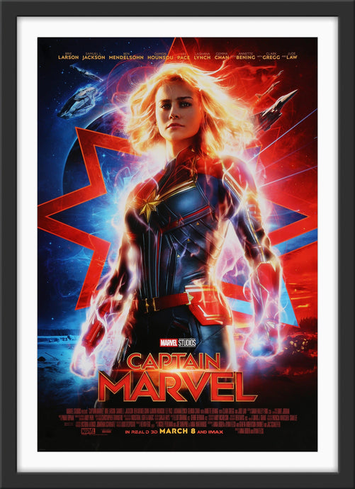An original movie poster for the MCU film Captain Marvel