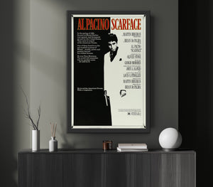 An original movie poster for the Al Pacino film Scarface