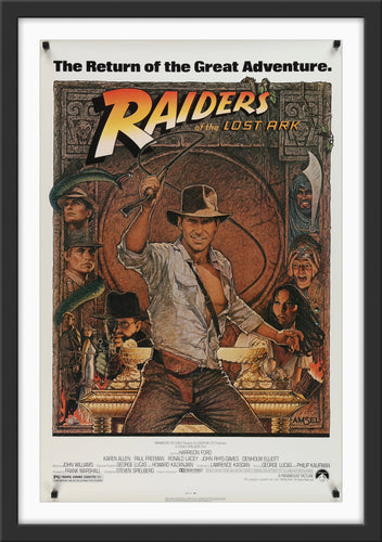 An original movie poster for the film Raiders of the Lost Ark