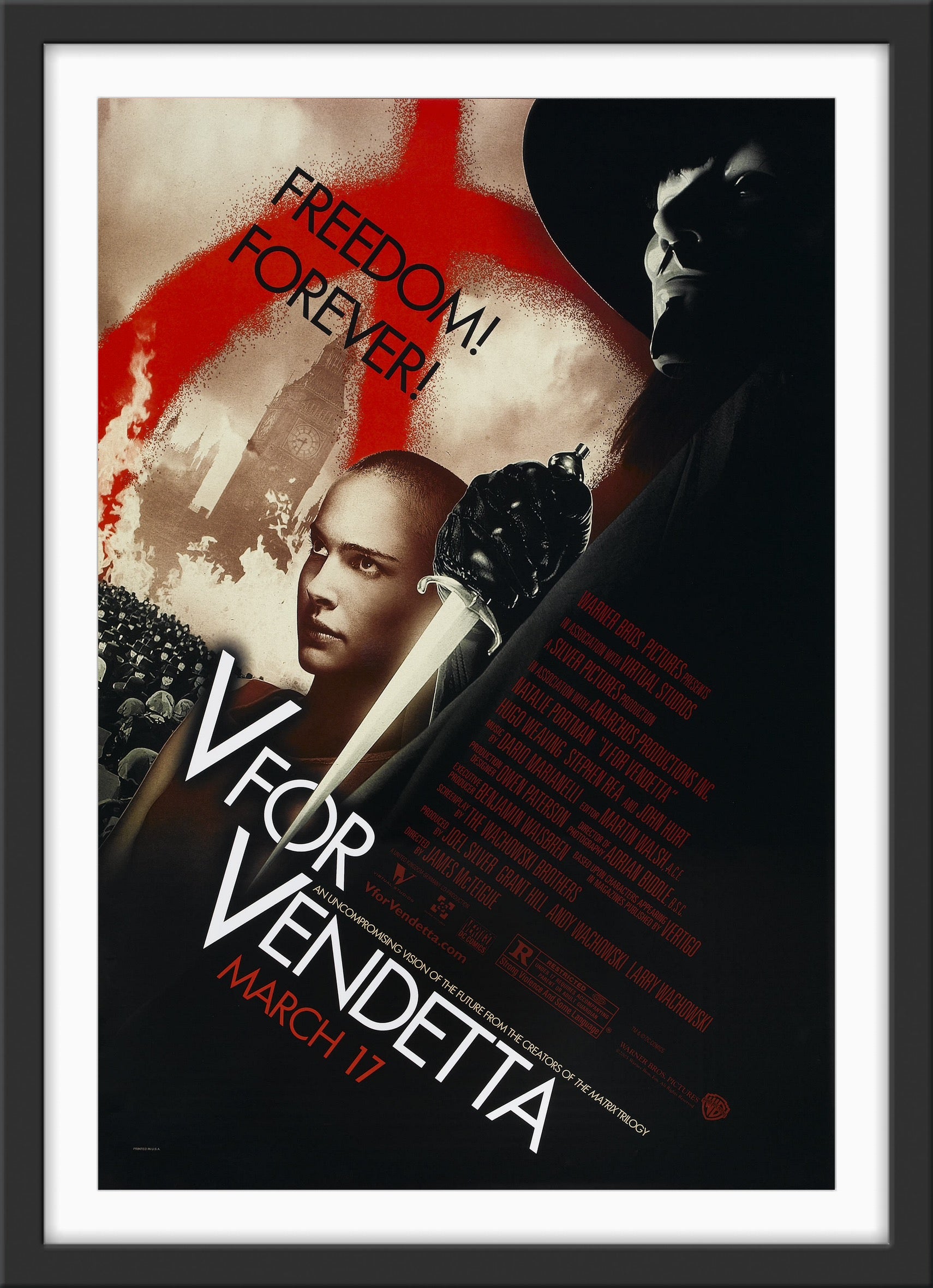 An original movie poster for the film V for Vendetta