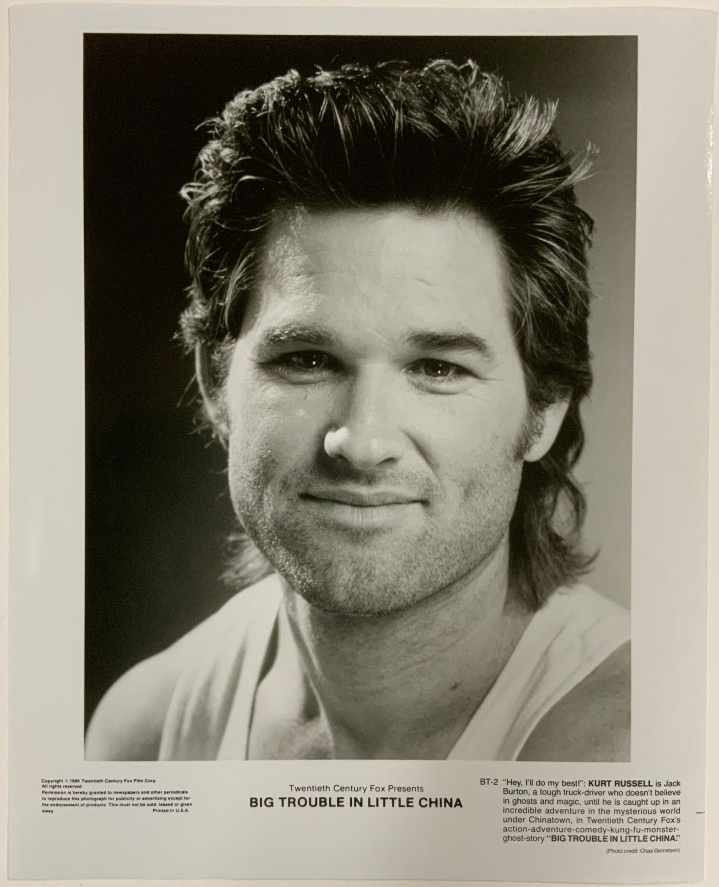 An original 8x10 movie still for the John Carpenter film Big Trouble In Little China