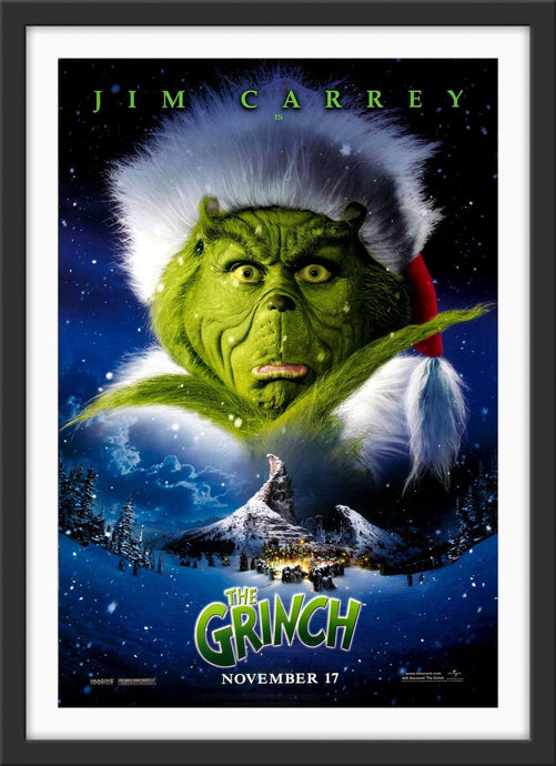An original movie poster for the Jim Carrey film The Grinch
