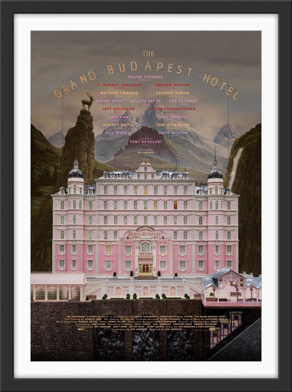 An original movie poster for the Wes Anderson film "The Grand Budapest Hotel"