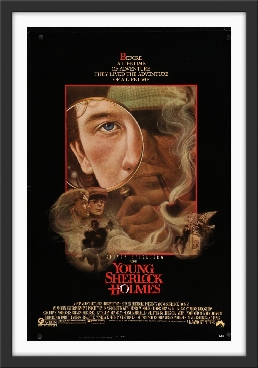 An original movie poster for the film Young Sherlock