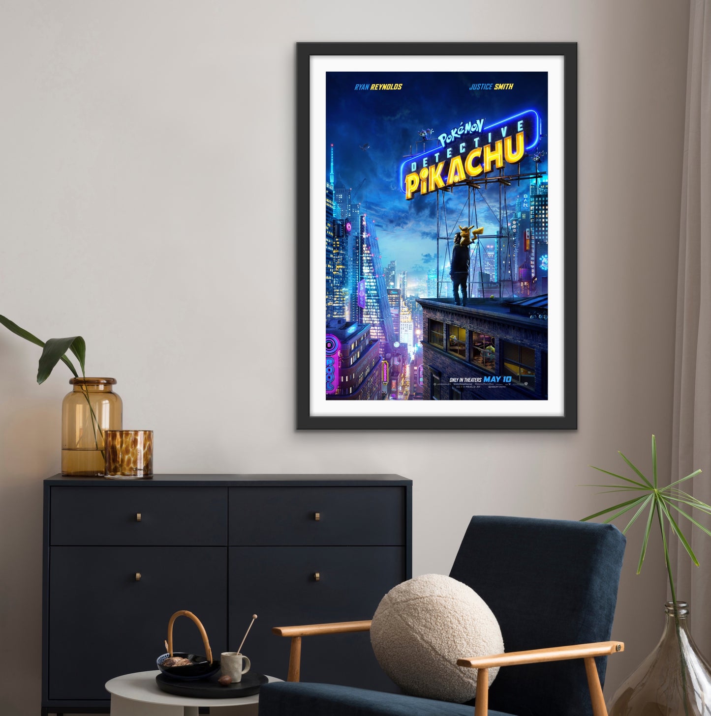 An original movie poster for the film Pokemon Detective Pikachu