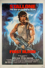 Load image into Gallery viewer, An original movie poster for the Sylvester Stallone film First Blood with artwork by Drew Struzan