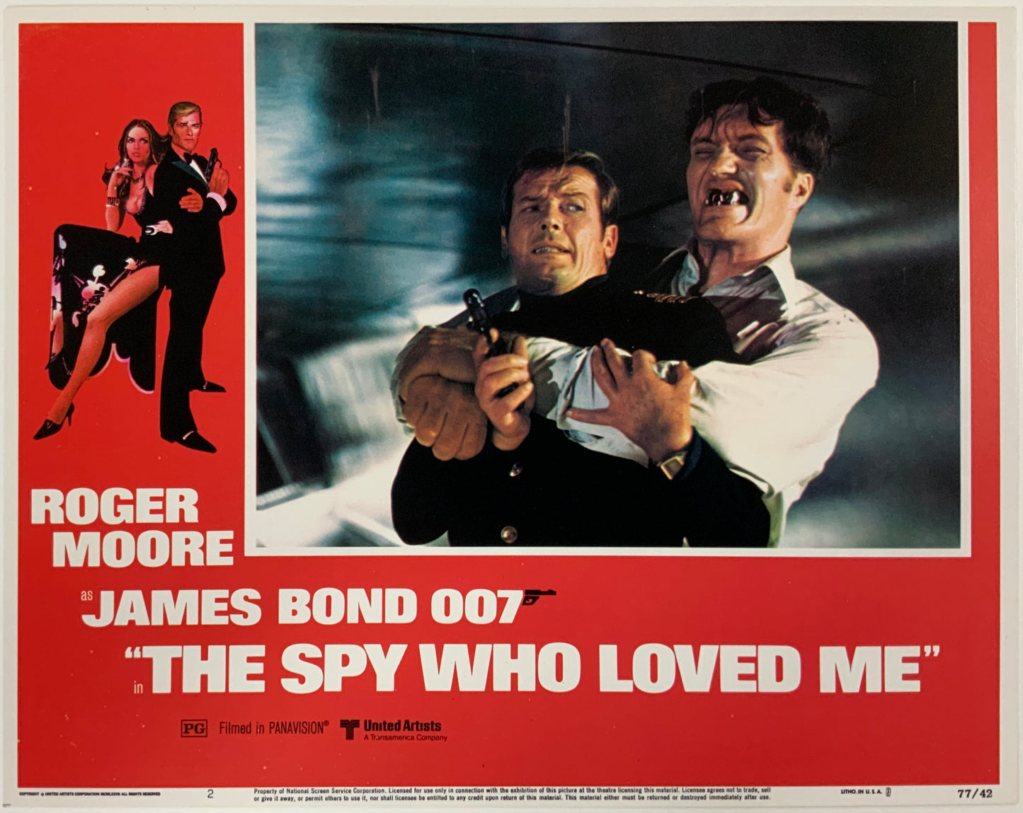 An original 11x14 lobby card for the James Bond film The Spy Who Loved Me
