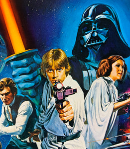 An original Style C printer's proof movie poster for the George Lucas film Star Wars with art by Tom Chantrell