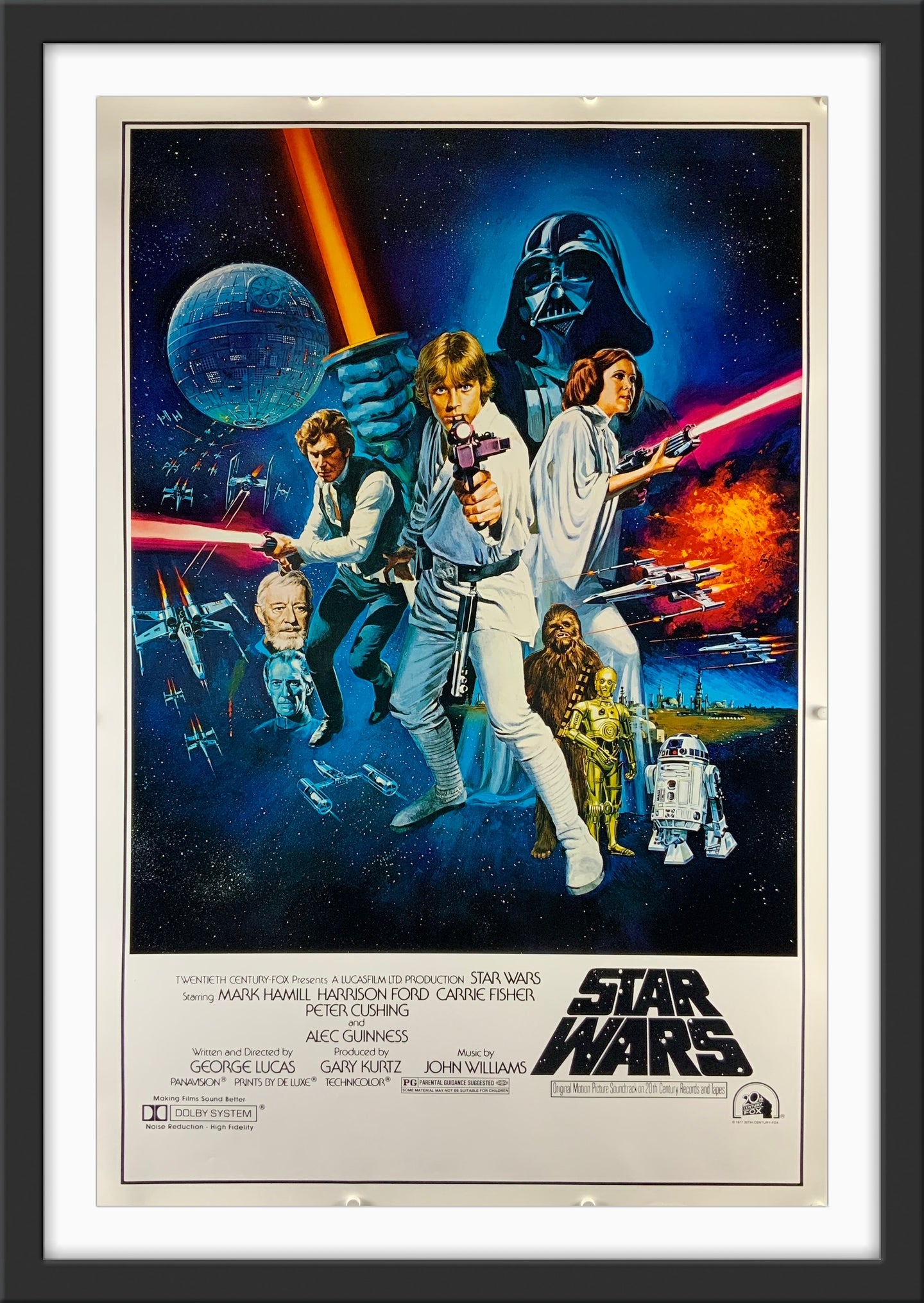 An original Style C printer's proof movie poster for the George Lucas film Star Wars with art by Tom Chantrell