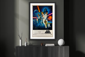 An original Style C printer's proof movie poster for the George Lucas film Star Wars with art by Tom Chantrell