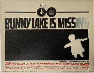 An original 11x14 lobby card designed by Saul Bass for the Otto Preminger film Bunny Lake Is Missing