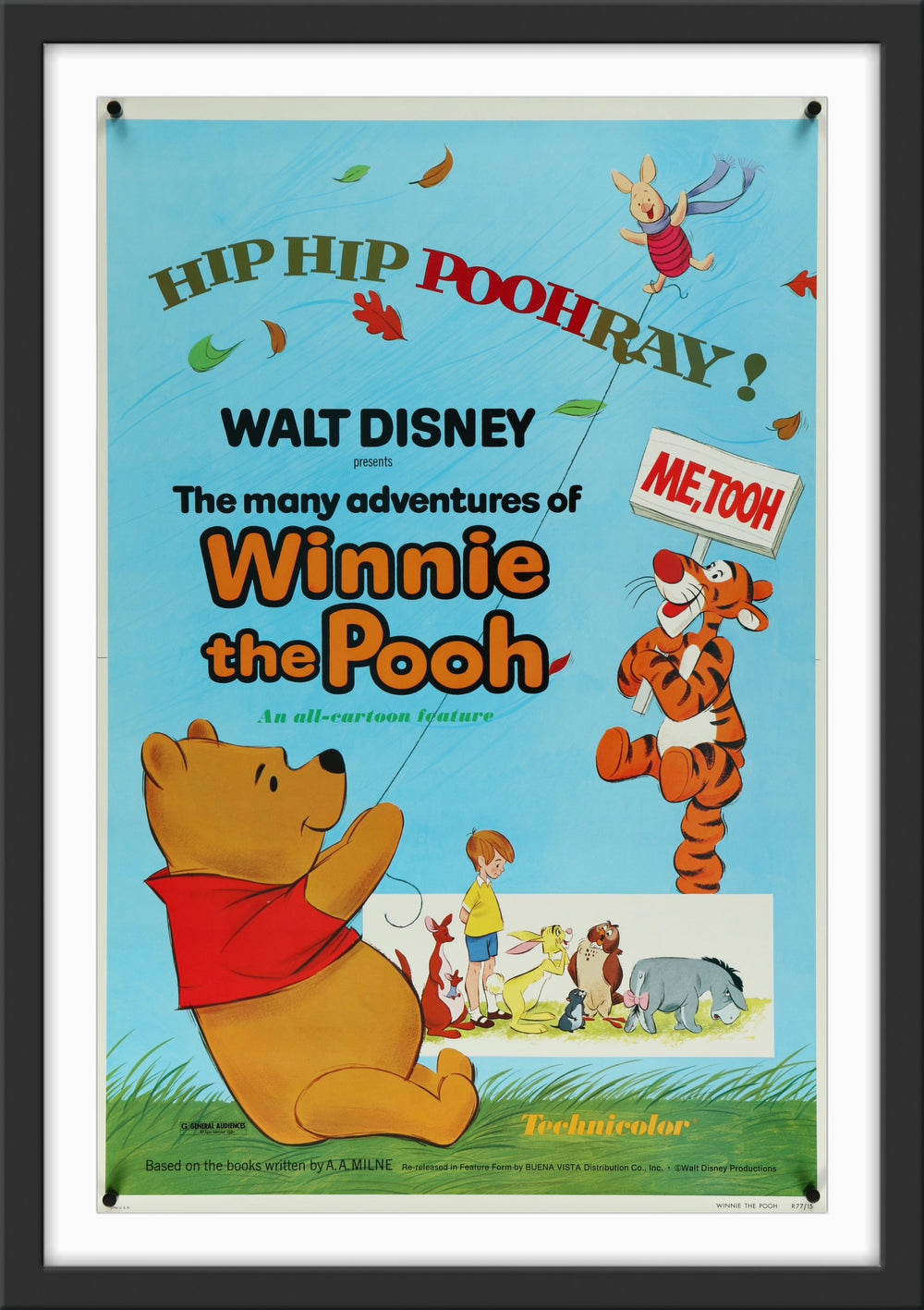 An original movie poster for the film The Many Adventures of Winnie The Pooh