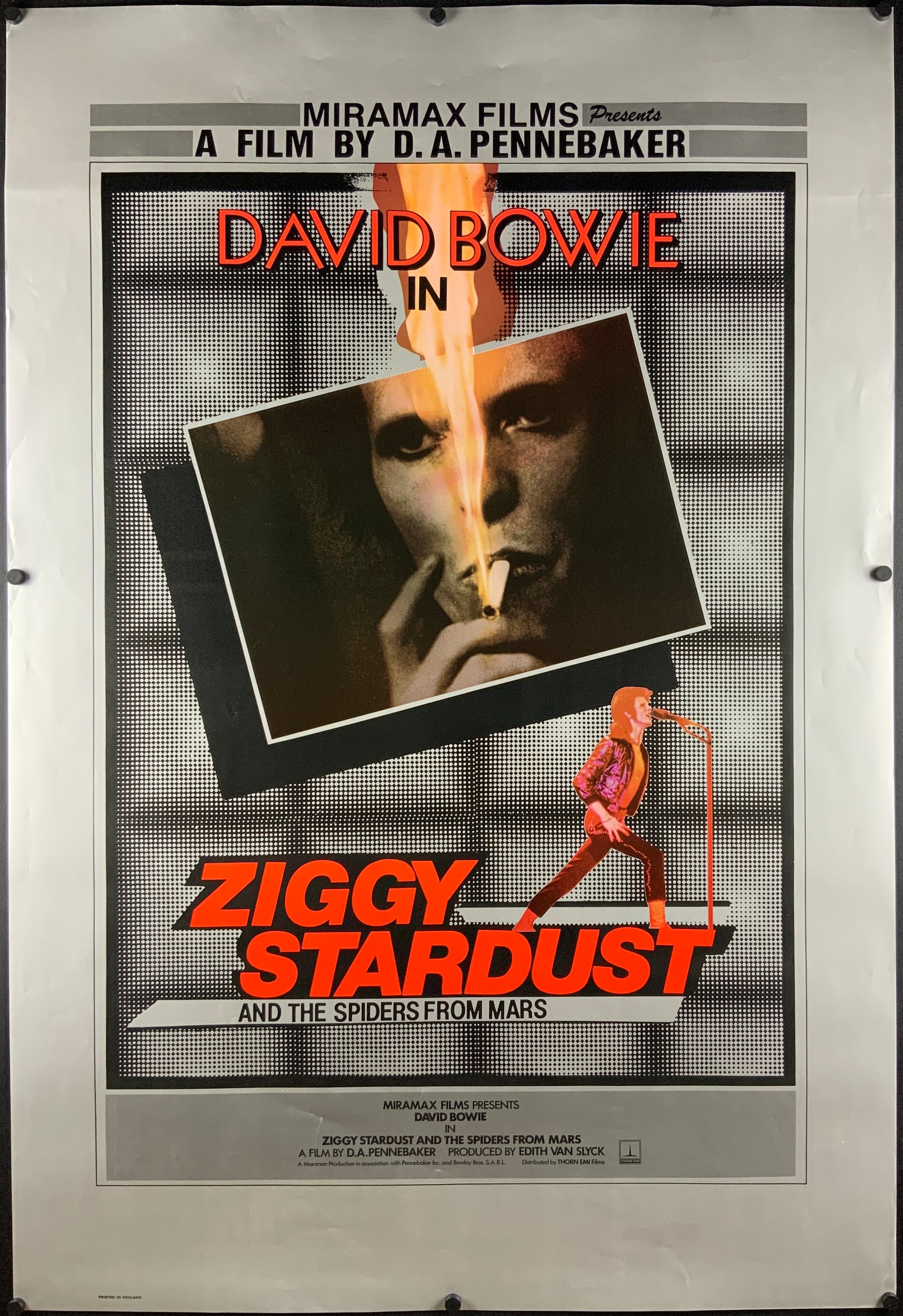 An original movie poster for the David Bowie film Ziggy Stardust and the Spiders From Mars
