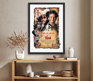 An original movie poster for the film Hook with artwork by Drew Struzan