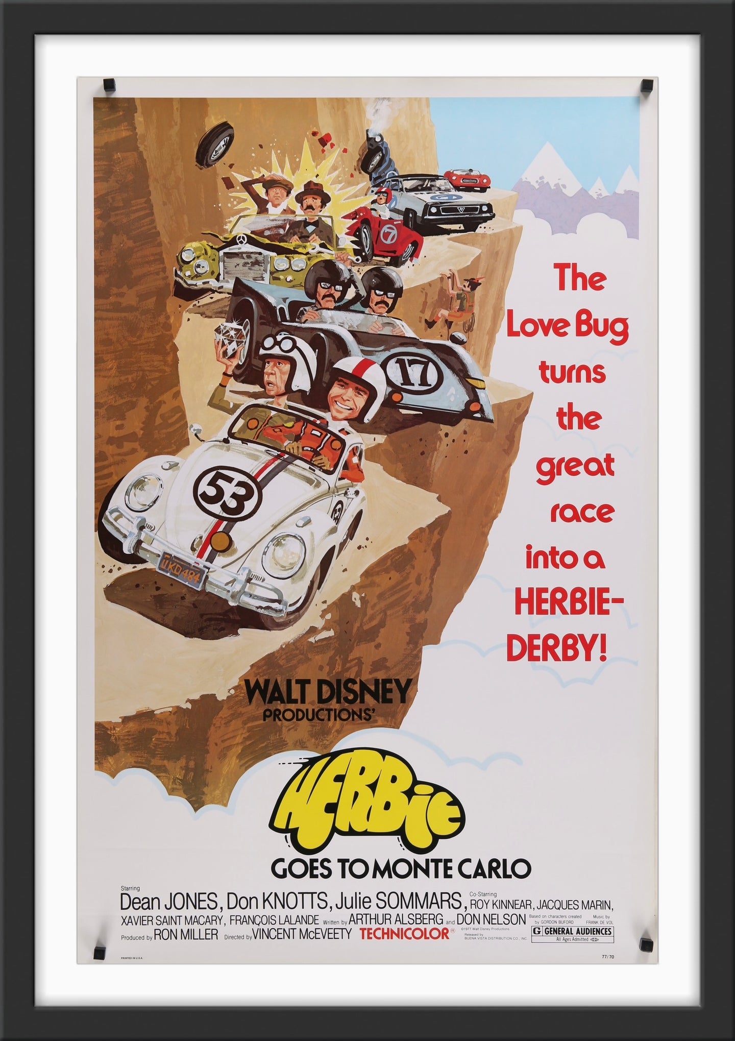 An original movie poster for the Disney film Herbie Goes To Monte Carlo