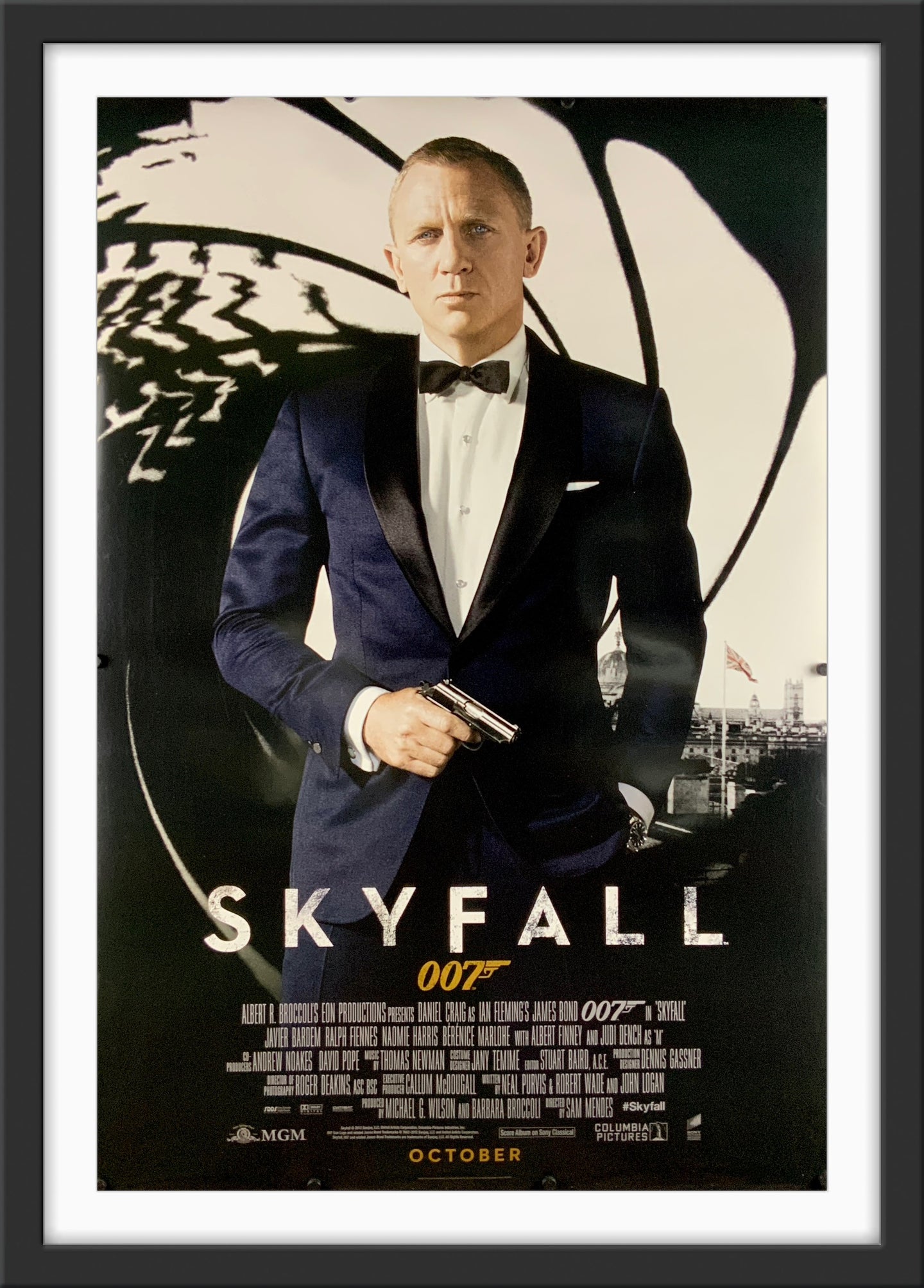 An original movie poster for the James Bond film Skyfall