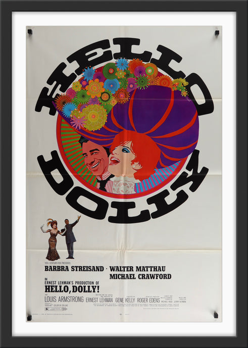 An original movie poster for the film Hello Dolly with artwork by Richard Amsel