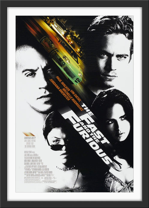 An original movie poster for the film The Fast and the Furious