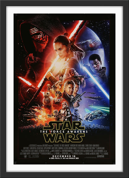 An original movie poster for the Star Wars film The Force Awakens