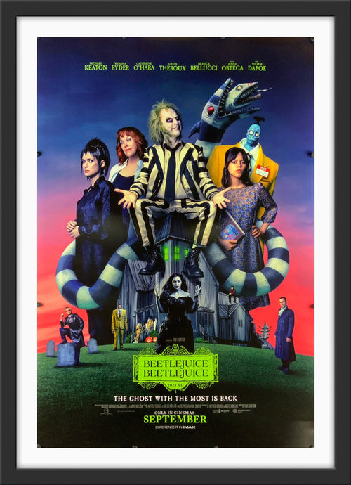 An original movie poster for the 2024 film Beetlejuice Beeltejuice