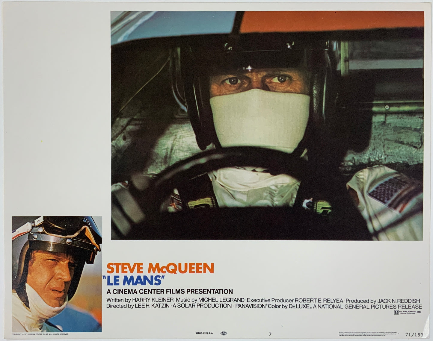 An original 11x14 lobby card for the Steve McQueen film Le Mans