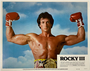 An original lobby card for the Sylvester Stallone film Rocky 3 / III