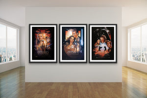 Drew Struzan's triptych of posters for the Star Wars prequel trilogy