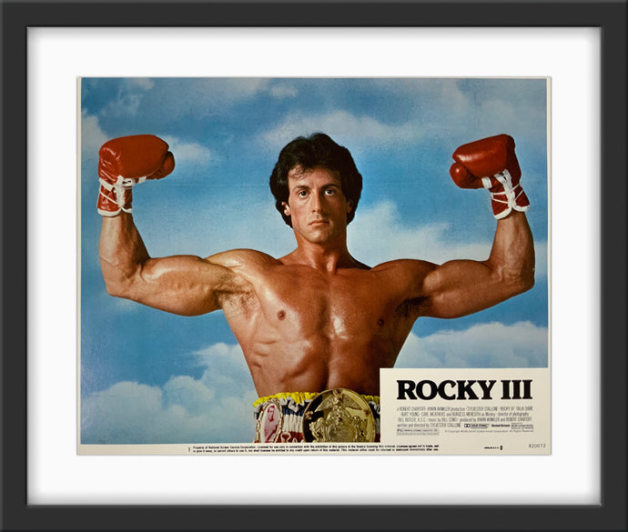 An original lobby card for the Sylvester Stallone film Rocky 3 / III