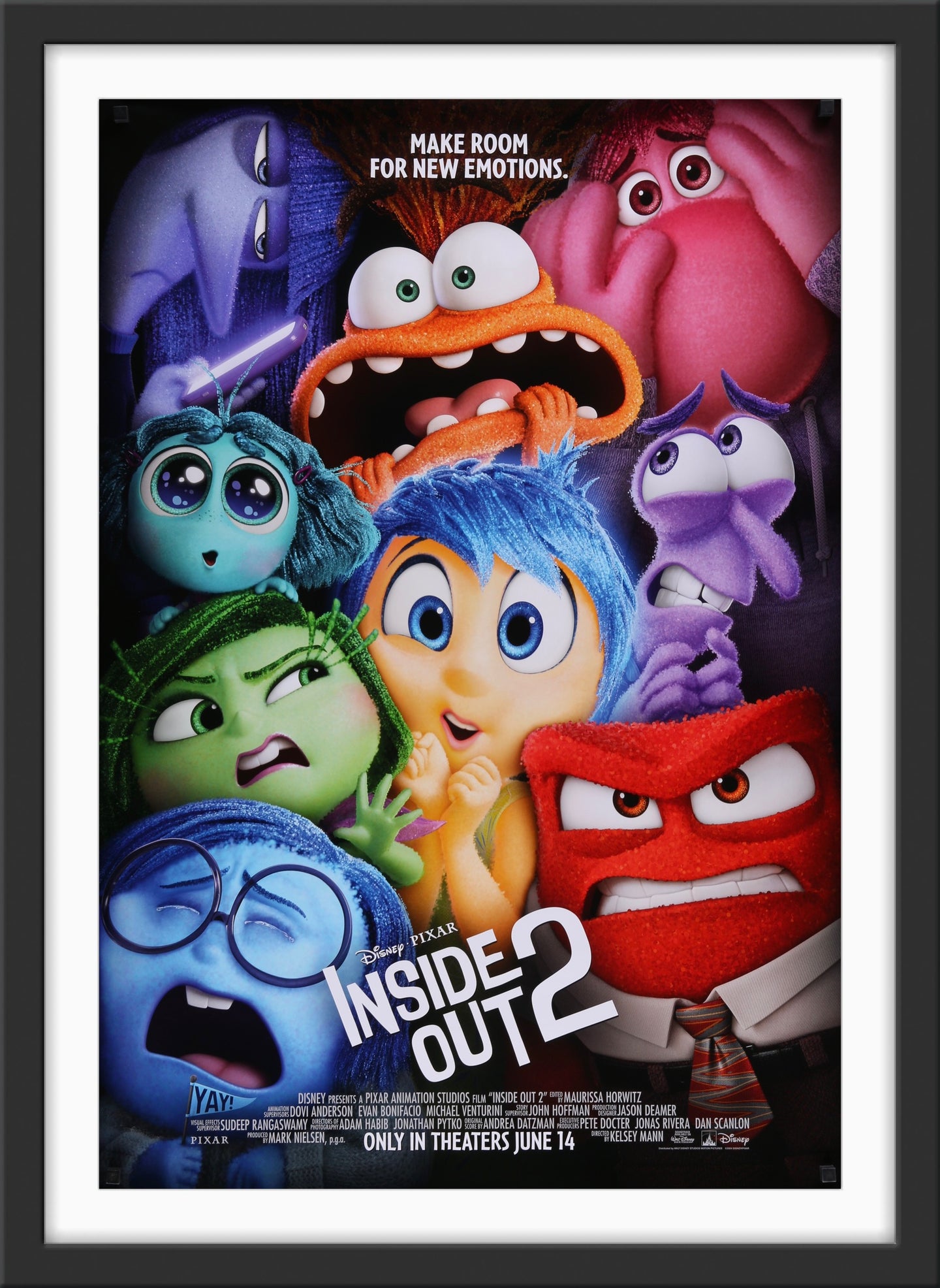 An original movie poster for the Disney Pixar film Inside Out 2