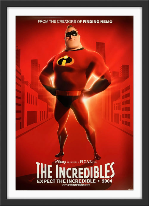 An original movie poster for the Disney / Pixar film The Incredibles