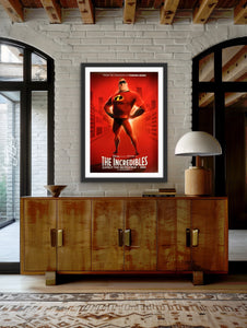 An original movie poster for the Disney / Pixar film The Incredibles