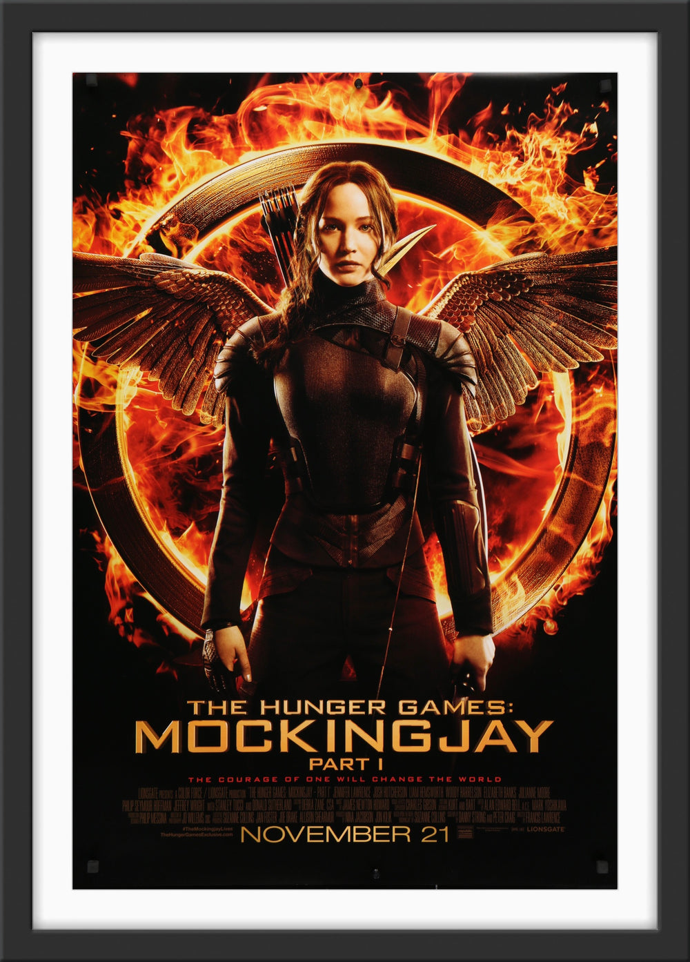 An original movie poster for the Hunger Games film Mockingjay Part 1