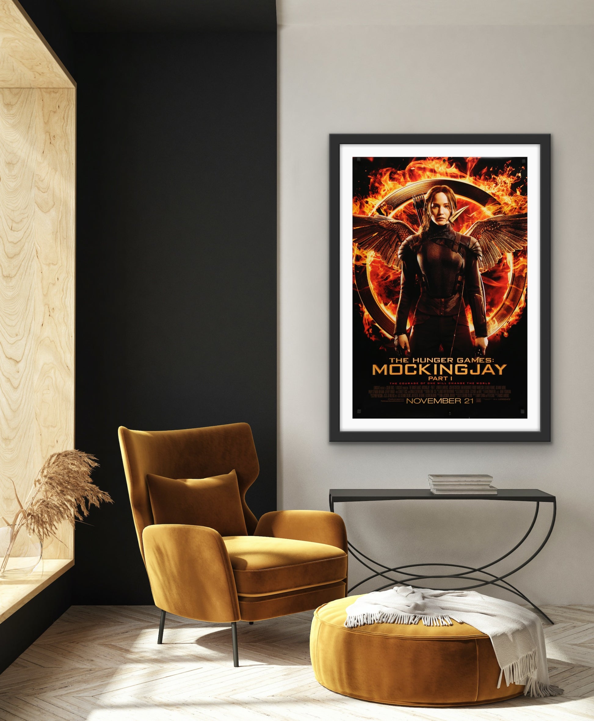An original movie poster for the Hunger Games film Mockingjay Part 1