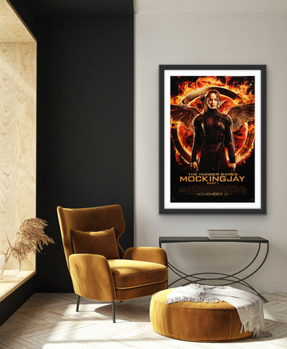 An original movie poster for the Hunger Games film Mockingjay Part 1