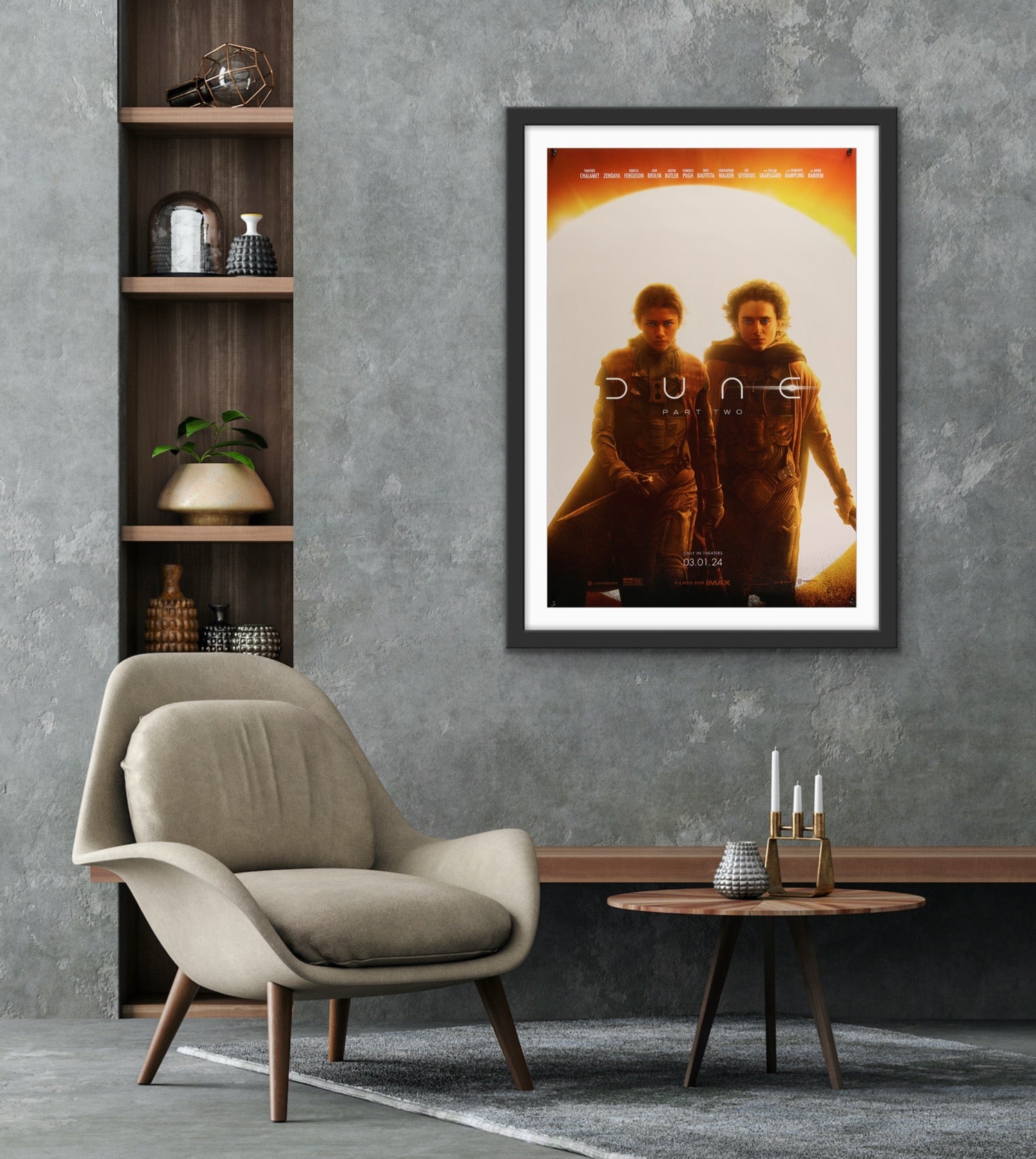 An original IMAX movie poster for the Denis Villeneuve film Dune Part 2