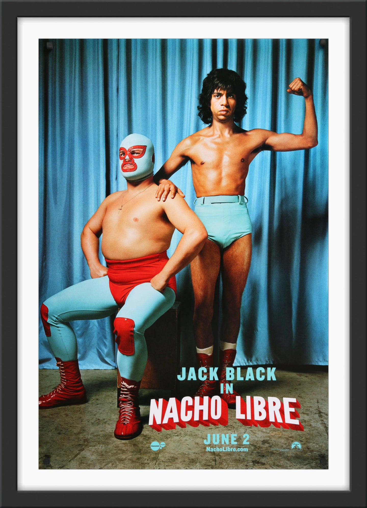 An original movie poster for the Jack Black film Nacho Libre