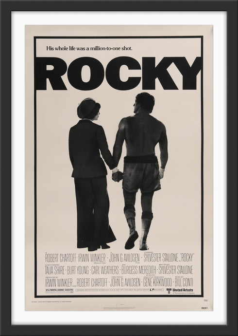 An original movie poster for the Sylvester Stallone film Rocky